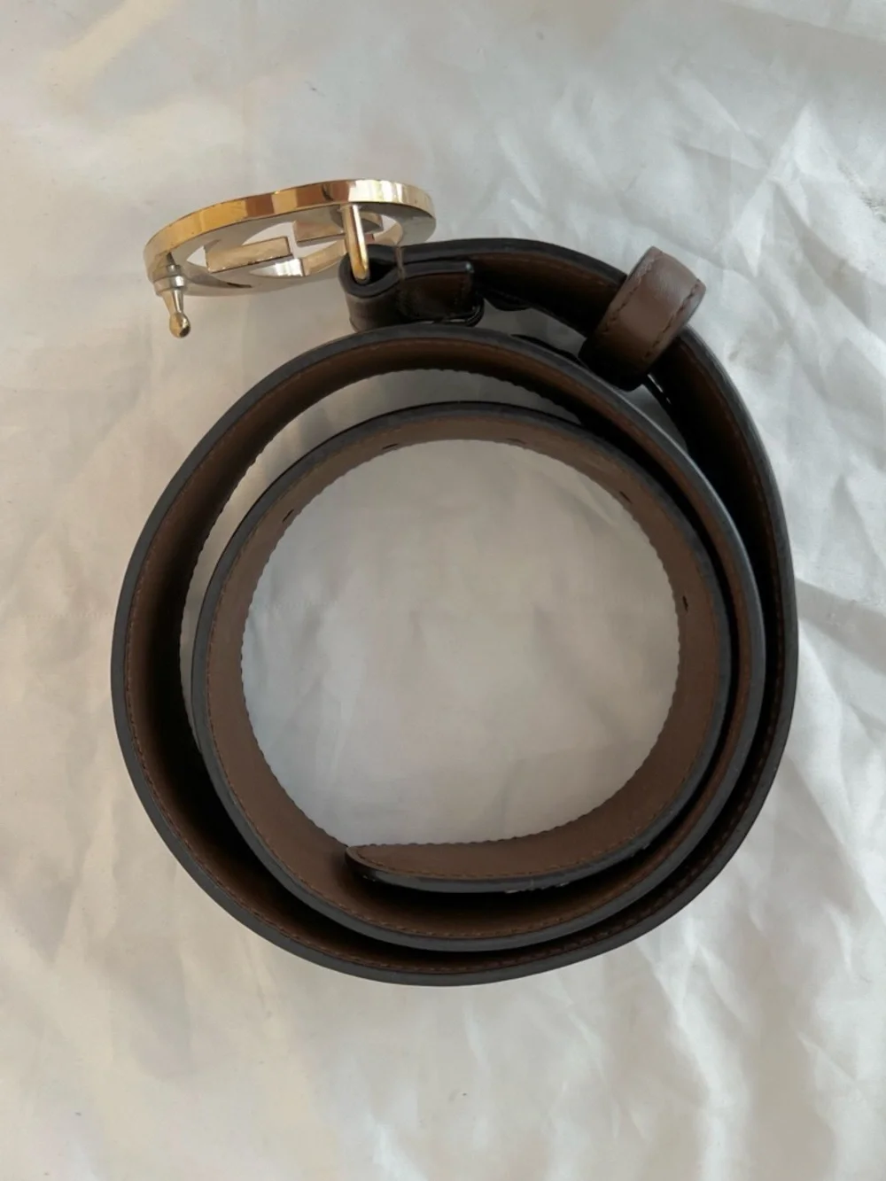 Gucci Brown Leather Belt with Gold Double GG Buckle - Picture 6 of 9